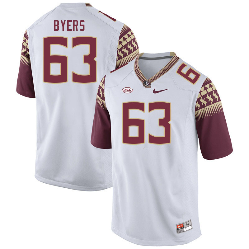Men #63 Jeremiah Byers Florida State Seminoles College Football Jerseys Stitched-White - Click Image to Close